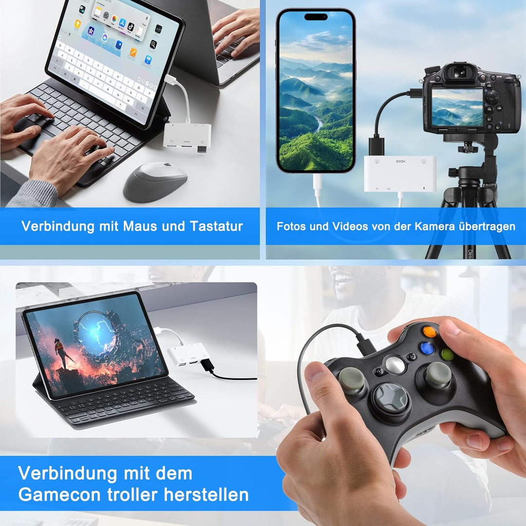iPhone HDMI USB Adapter, 6 in 1 HDMI Digital AV USB SD/TF Adapter, iPhone USB Adapter mit Ladeanschl