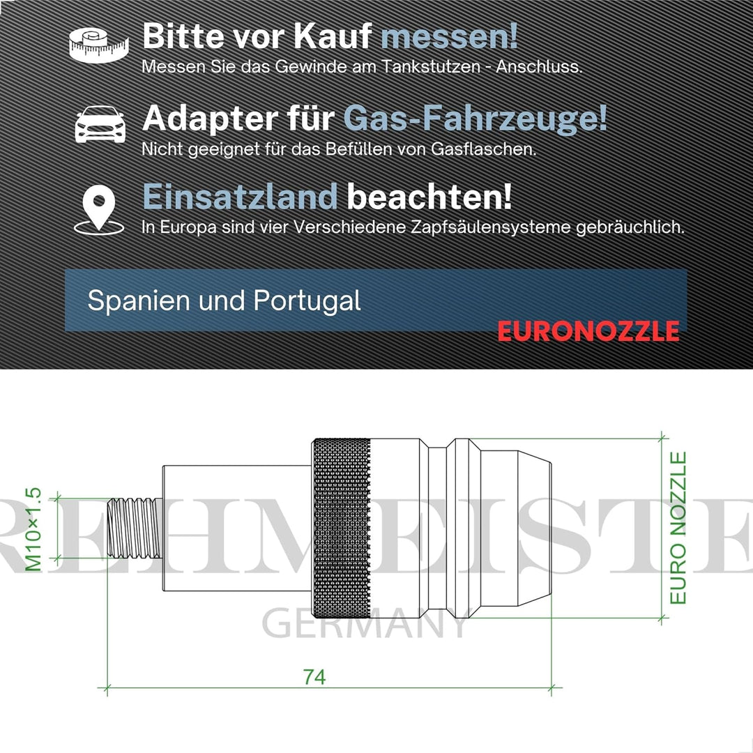 Euronozzle Tankadapter M10 (10 mm x 1,5 mm) - Adapter für Autogasfahrzeuge - LPG Adapter für Autogas