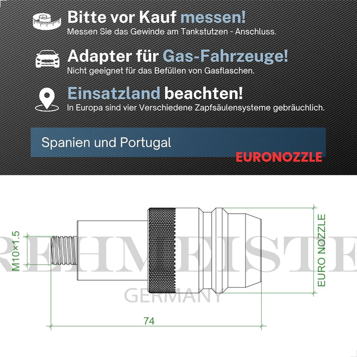 Euronozzle Tankadapter M10 (10 mm x 1,5 mm) - Adapter für Autogasfahrzeuge - LPG Adapter für Autogas