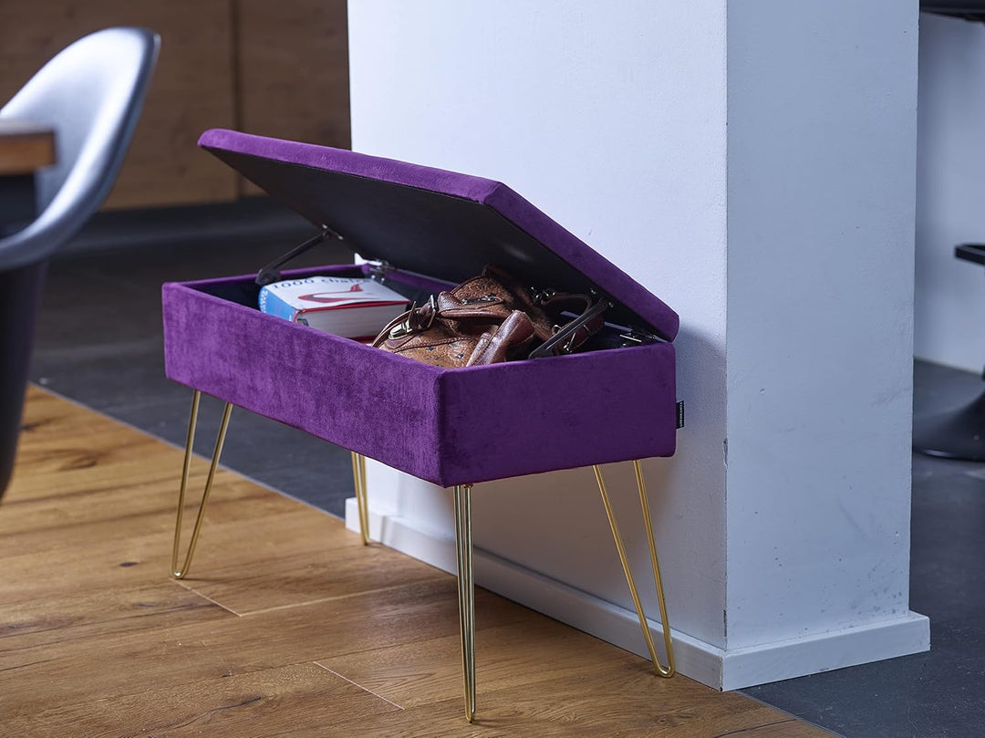 ECHTWERK Sitzbank “Scarlett“, Polsterbank mit Samtbezug, Aufbewahrungstruhe rechteckig, Schminkbank