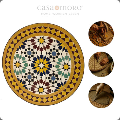 Casa Moro Mosaik-Beistelltisch Ø45cm Ankabut Gelb mit Eisen-Gestell Höhe 50 cm Kunsthandwerk aus Mar