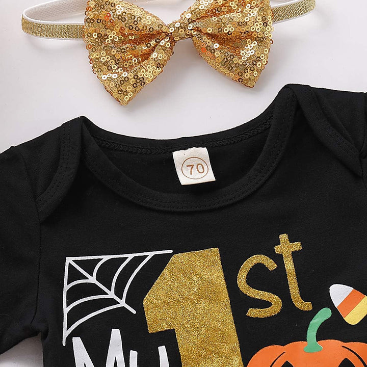 DaceStar Baby Mädchen Halloween Outfit, Mein Erstes Halloween Baby Kürbis Kostüm, Halloween Baby Out