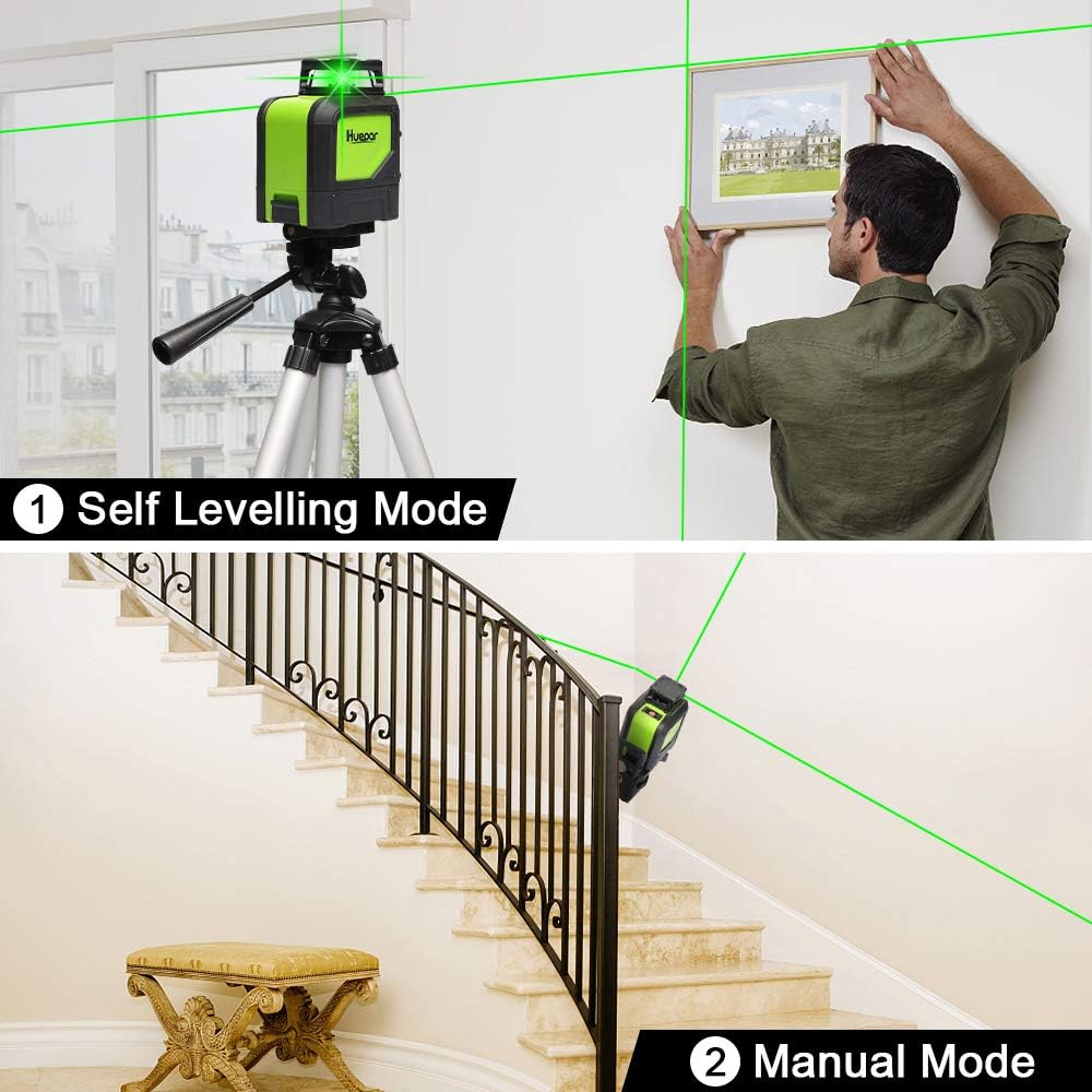 Huepar 901CG 1 x 360 Kreuzlinienlaser Grün, 360 Grad Linienlaser Selbstnivellierenden Laser Level mi