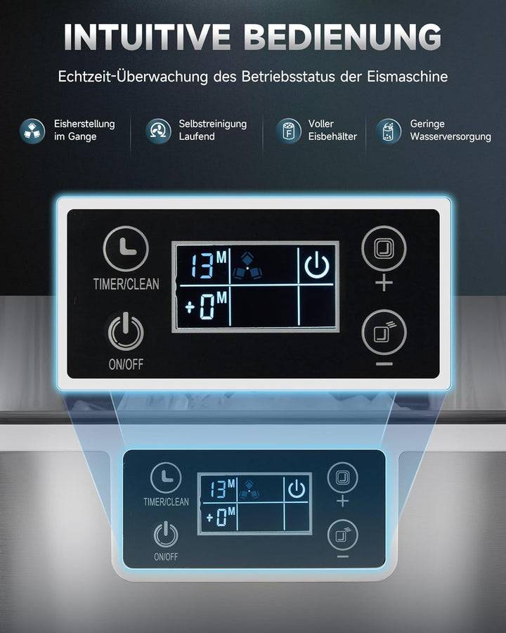 Wilprep Eiswürfelmaschine klein mit Selbstreinigung Eiswürfelbereiter 22kg/24h Eismaschine mit LCD-B