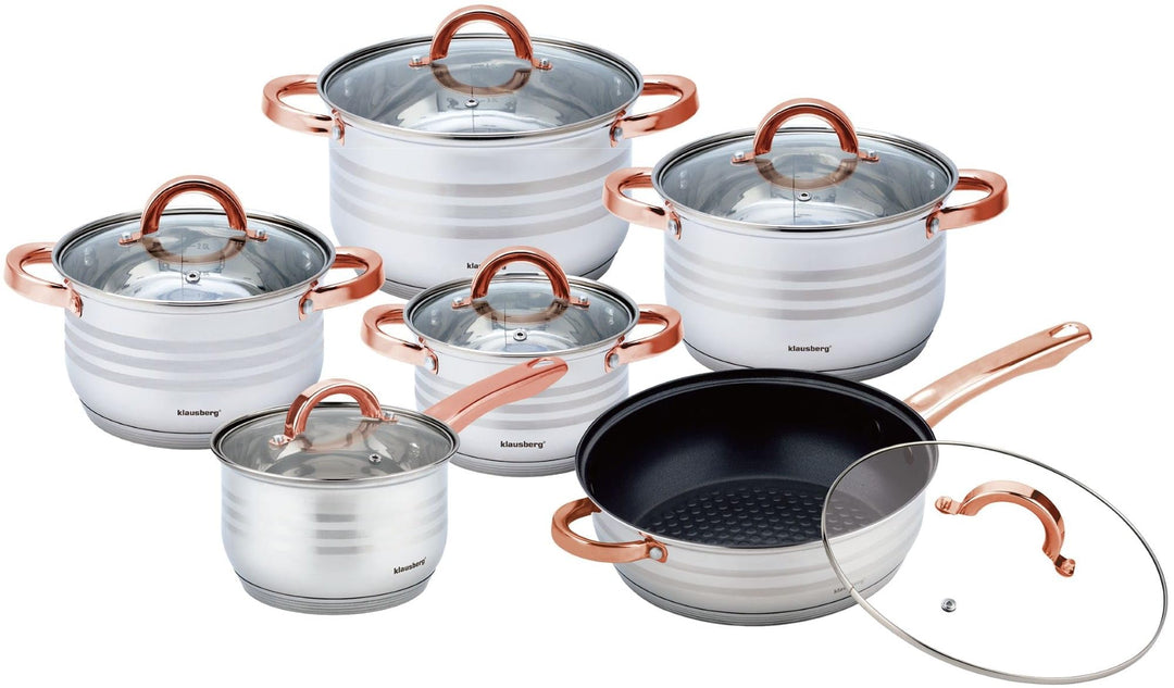 Teilig Edelstahl Kochtopf Set Topfset mit Glasdeckel Topfe Induktion KLAUSBERG (12 TEILIG), 12 TEILI