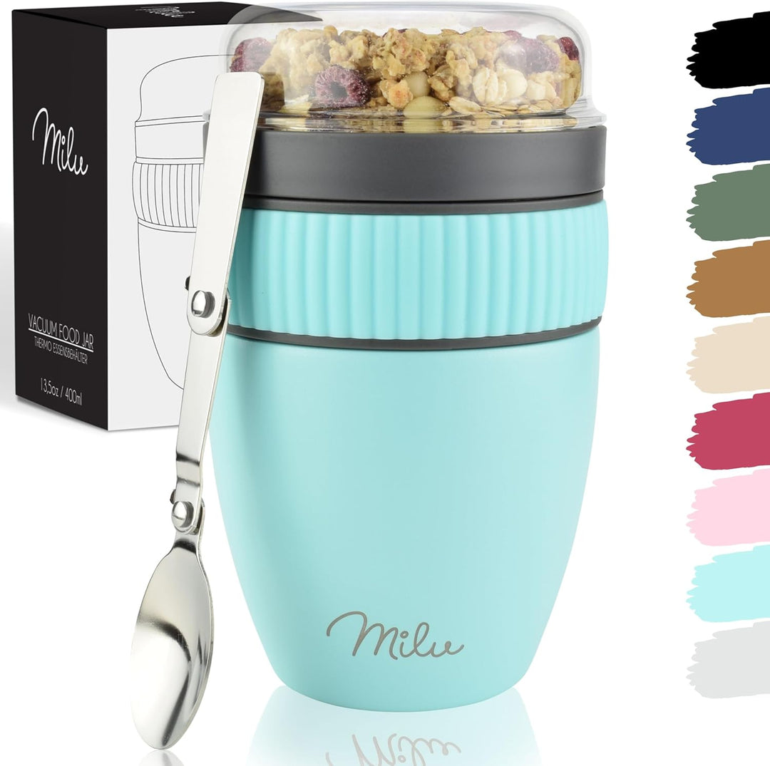 Milu Müslibecher to go 400ml I isolierter Edelstahl Joghurtbecher für Müsli I auslaufsicherer Becher