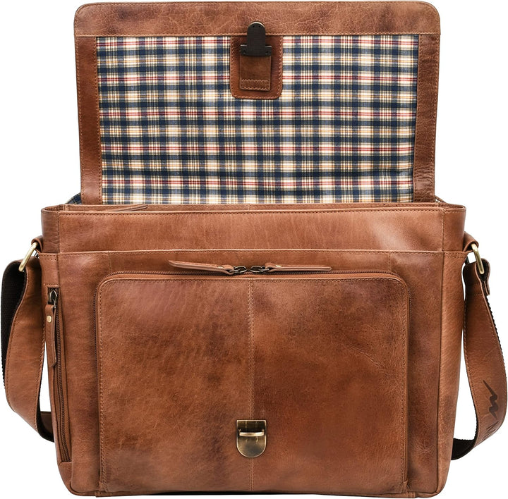 Marc Peter® Bergen leder Umhängetasche für Herren Damen | 15.6 Zoll Laptoptasche | Aktentasche aus e