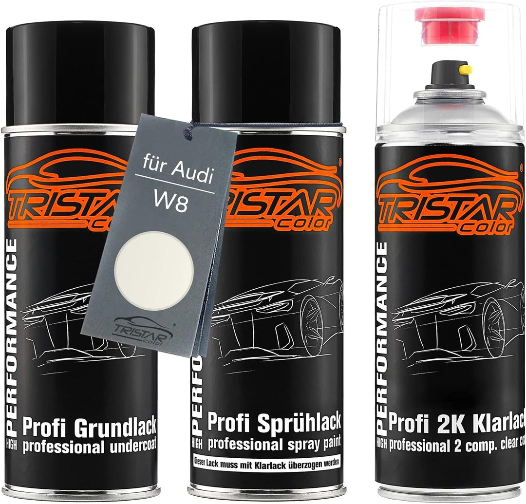 Autolack 2K Spraydosen Set für Audi W8 Weiss Perl/Weiss Perlmutt Grundlack Basislack 2 Komponenten K