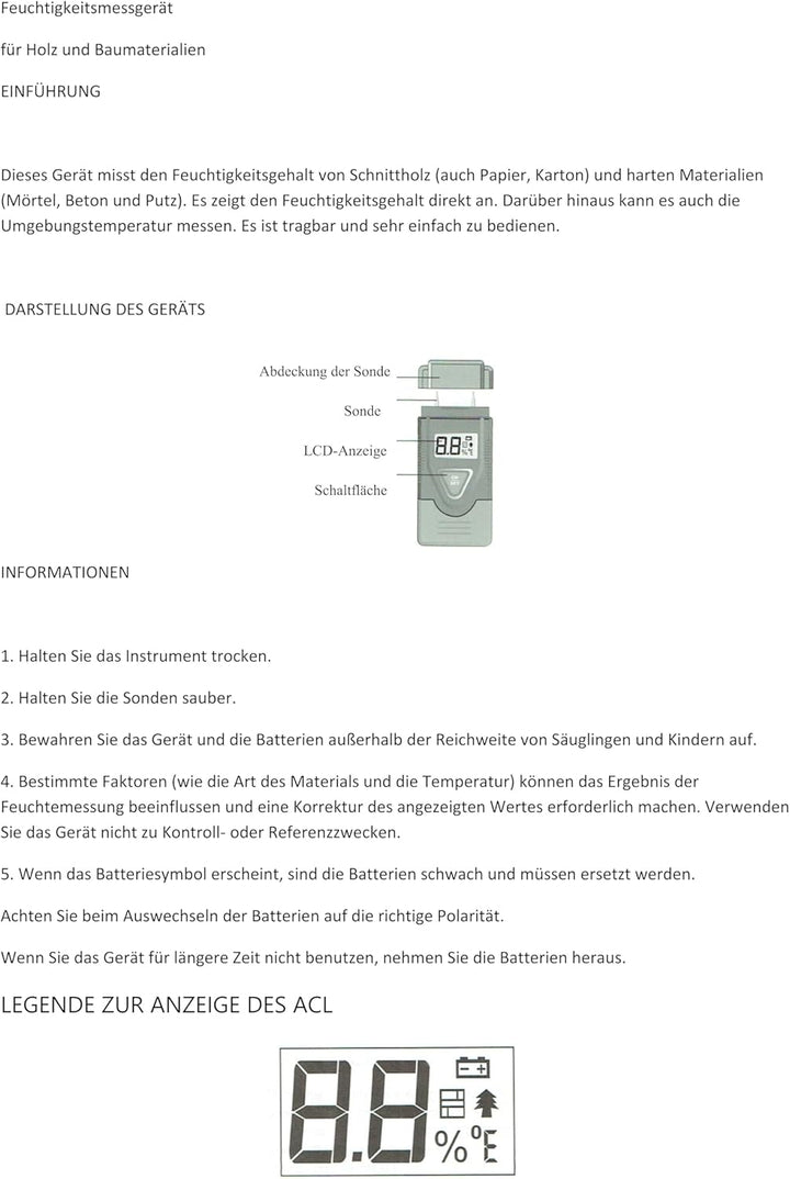 Sägenspezi Holzfeuchte Messgerät Feuchtigkeitsmesser für Brennholz