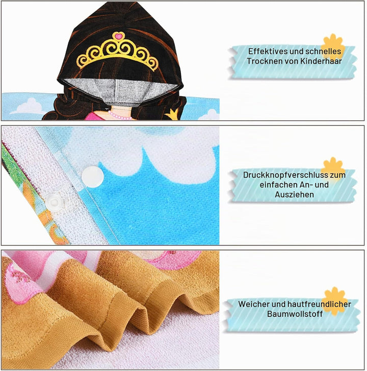 Kato Tirrinia 100% Baumwolle Badeponcho Strandtuch 90-120cm Mädchen Kinder, Absorbierender Bademante