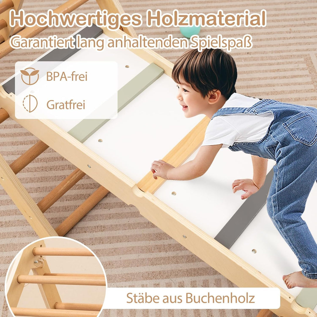 COSTWAY Klettergerüst Indoor, 3 in 1 Kletterdreieck & Kletterleiter & Wippe, Kletterdreieck klappbar