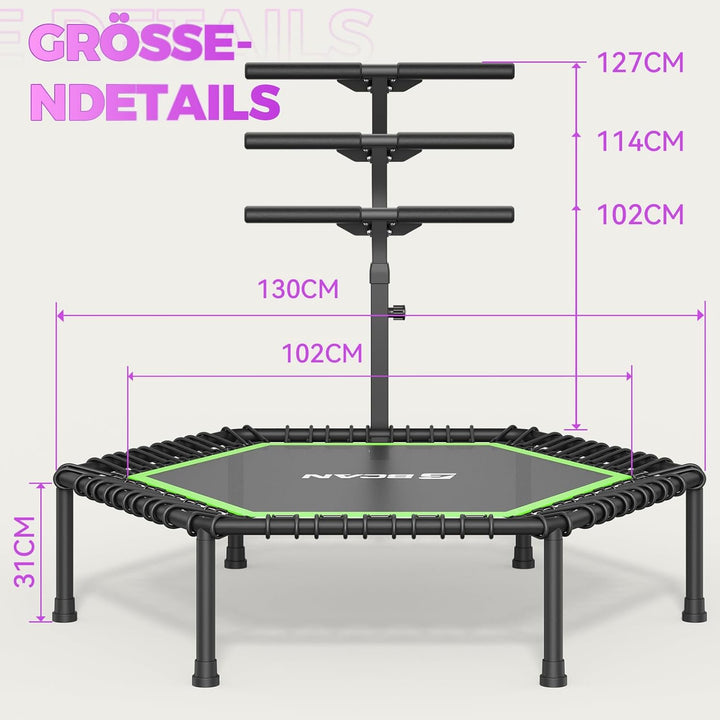 BCAN Fitness Trampolin Indoor Ø 122/133 cm, Trampolin Erwachsene bis 250 kg, Bodentrampolin mit vers