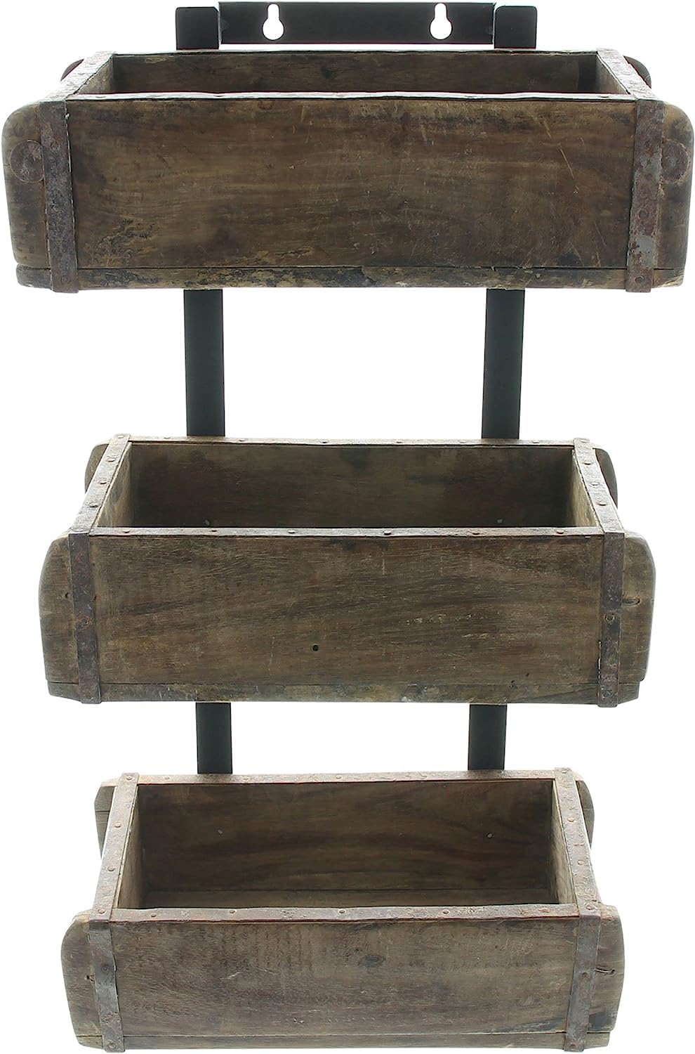 Dekoleidenschaft Wandregal Kolonial aus recyceltem Holz im Used Look, Regal mit 3 Holzkisten, Hänger