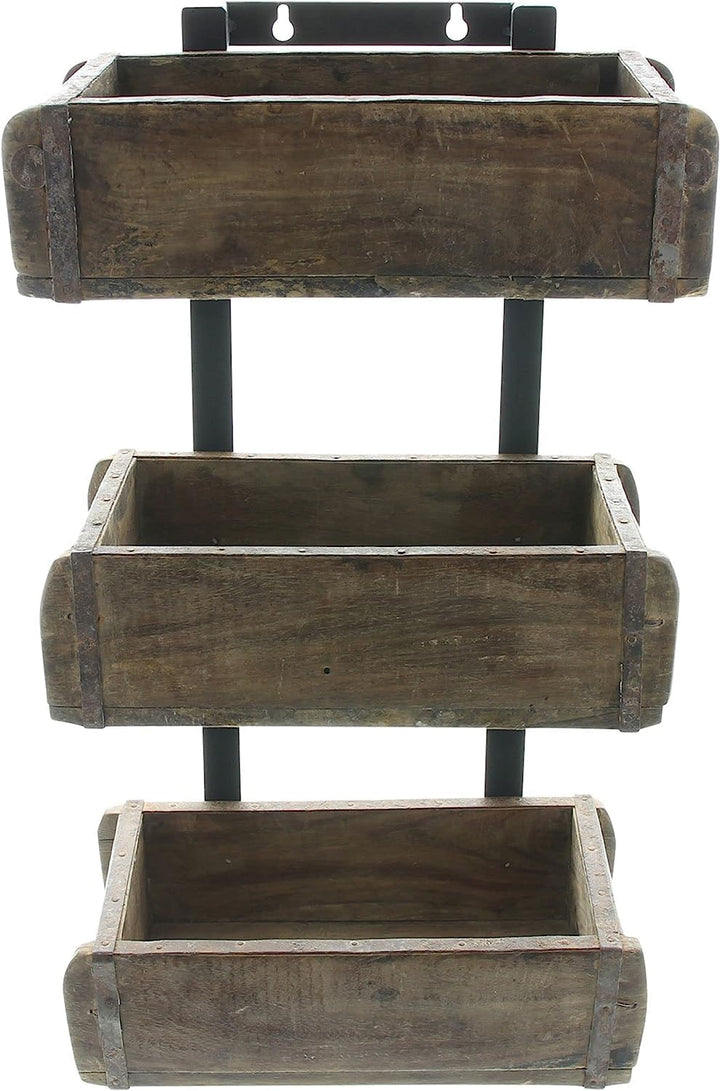 Dekoleidenschaft Wandregal Kolonial aus recyceltem Holz im Used Look, Regal mit 3 Holzkisten, Hänger
