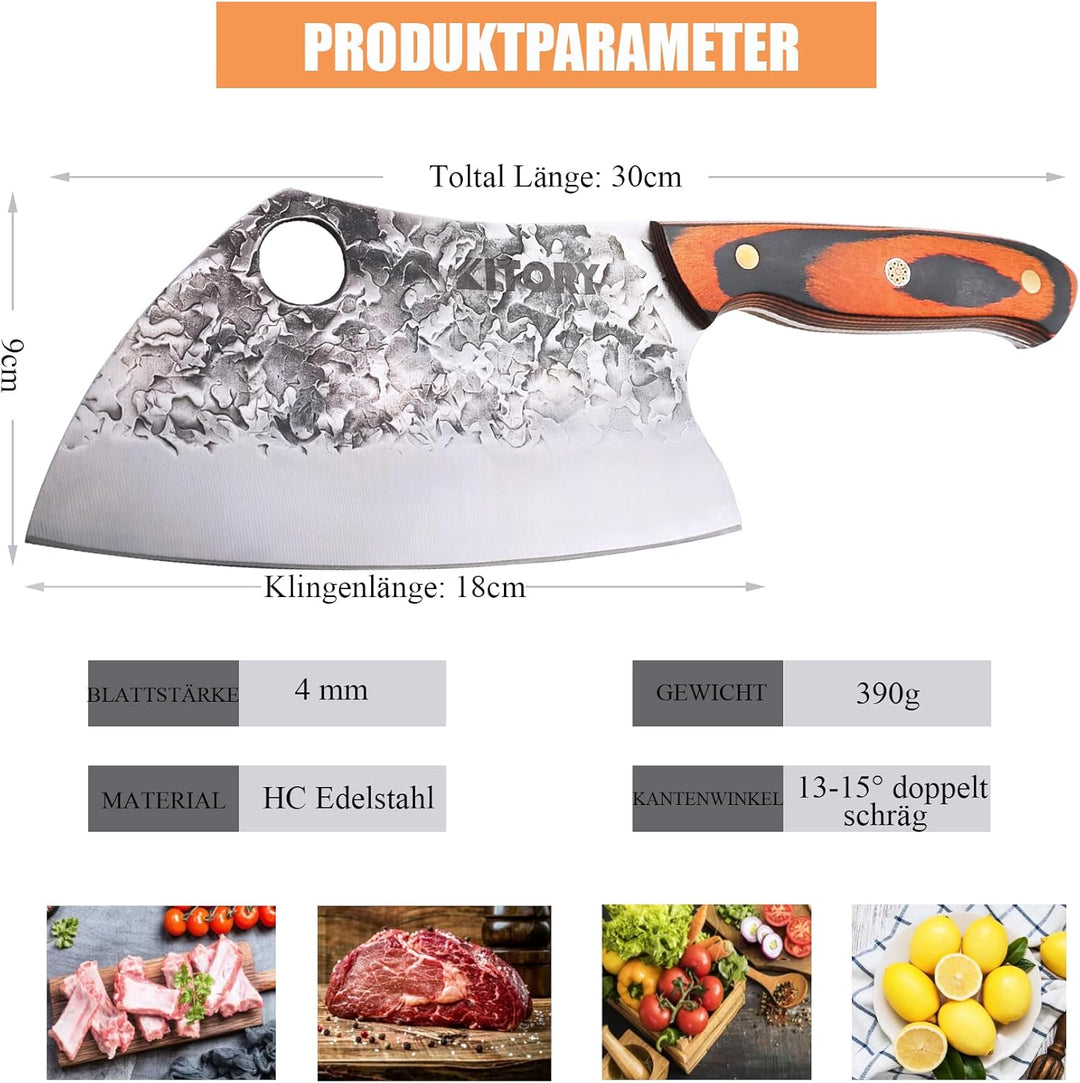 Kitory Serbisches Hackmesser 18cm, Chinesisches Küchenmesser für Fleisch & Knochen, Handgeschmiedet,