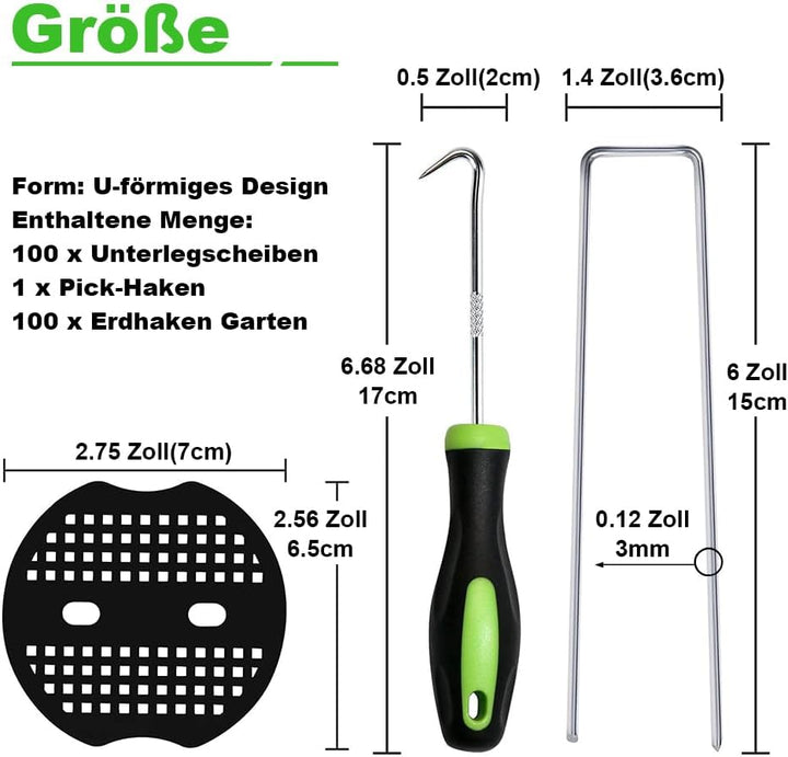 Bakulyor 100 Stück Erdanker + 100 Stück Unterlegscheiben, Erdanker Verzinkt Für Unkrautvlies, Stahl