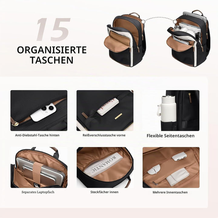 Rucksack Damen für Schule, Laptop Rucksack 16 Zoll, Gross Schultasche Arbeitstasche Lehrertasche Bac
