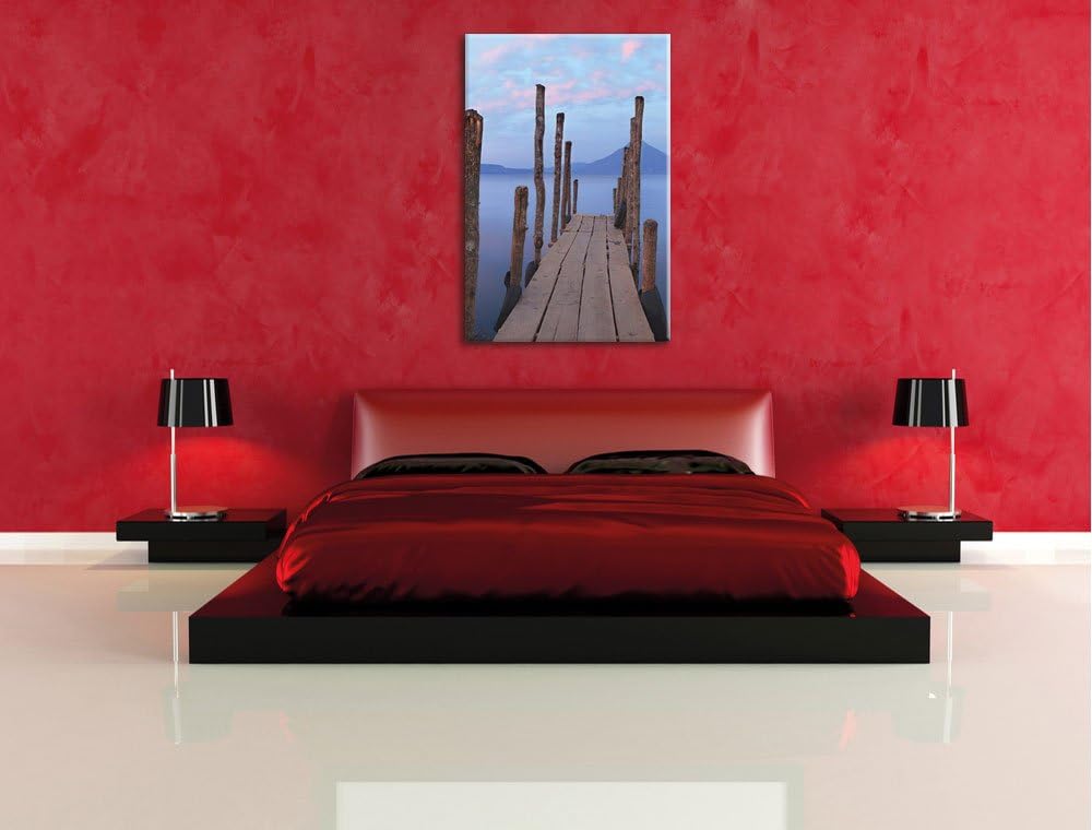Holzsteg im Meer, Format: 100x70 auf Leinwand, XXL riesige Bilder fertig gerahmt mit Keilrahmen, Kun