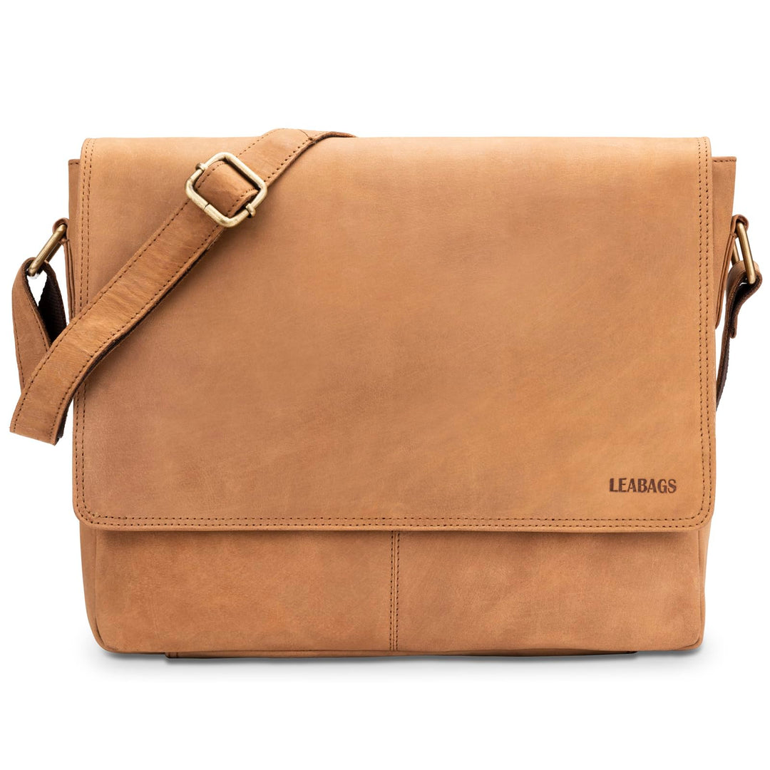 LEABAGS Leder Umhängetasche Herren & Damen I Echtleder Laptoptasche bis 14 Zoll I Messenger Bag mit