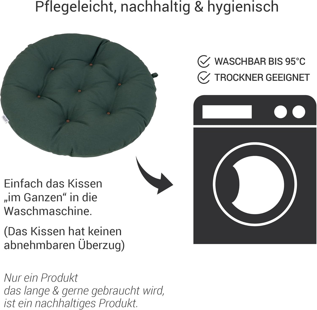 Sitzkissen Rund 40cm - 2er Set - Bequeme Sitzkissen Outdoor - Waschbar bis 95°C, Wetterfest, Orthopä