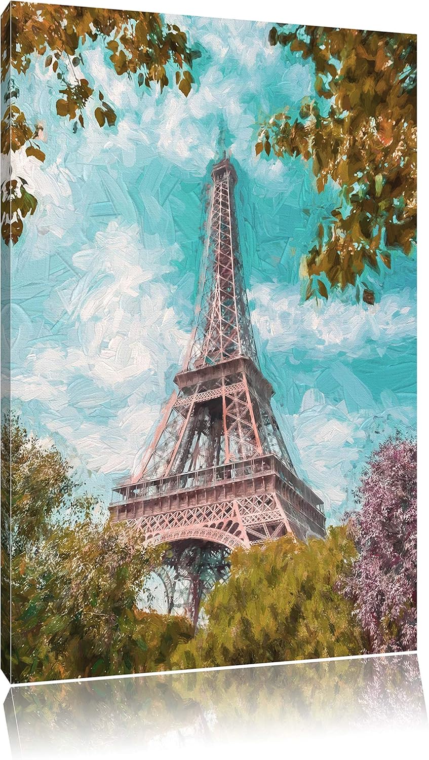 Pixxprint Eifelturm in Paris als Leinwandbild/Grösse: 100x70 / Wandbild/Kunstdruck/fertig bespannt,