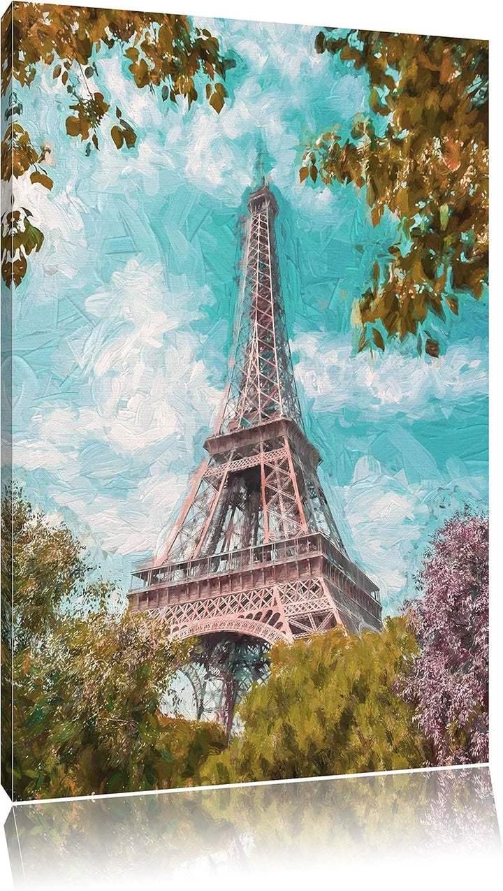 Pixxprint Eifelturm in Paris als Leinwandbild/Grösse: 100x70 / Wandbild/Kunstdruck/fertig bespannt,