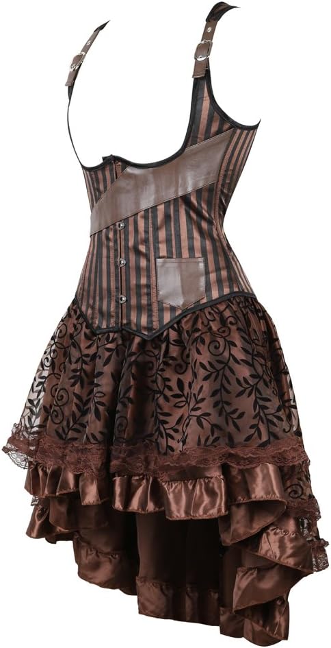 Jutrisujo steampunk unterbrust leder corsage Braun korsett Kleid Corsagenkleid piraten rock burlesqu