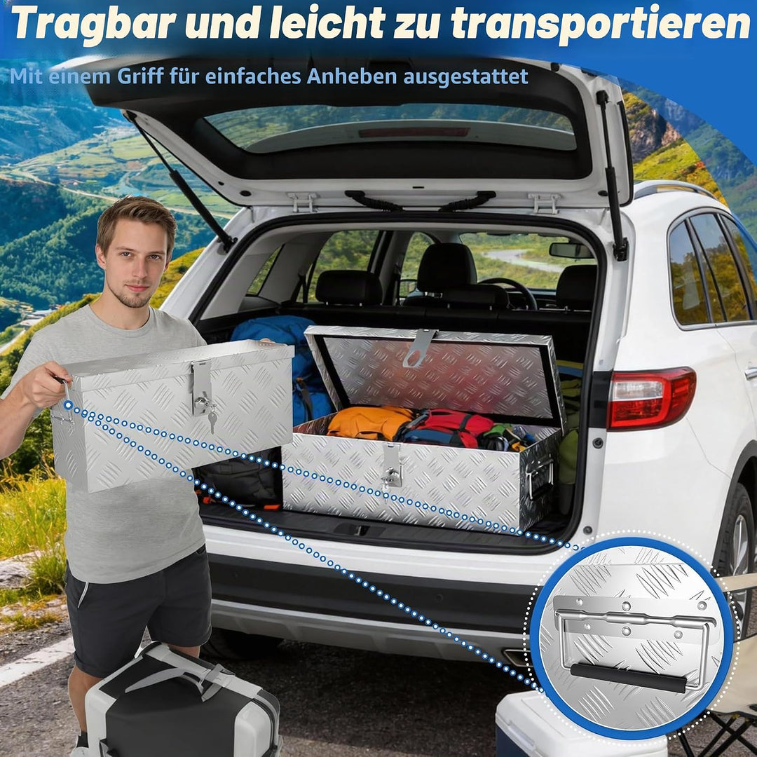 ACXIN Aufbewahrungsbox Alubox 600x260x200 mm, Aluminium Werkzeugkiste mit Schloss und 2 Schlüsseln,