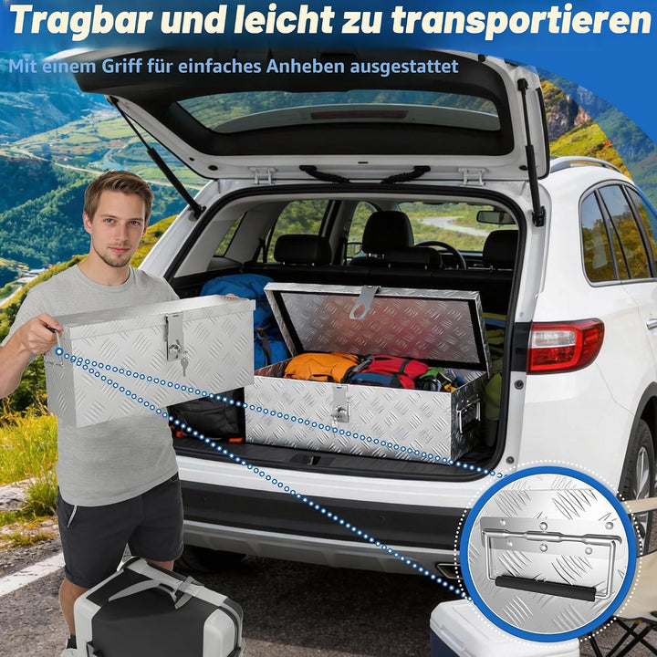 HENGMEI Aluminium Transportbox Werkzeugkiste Anhänger, Werkzeugkasten, Deichselbox mit Schloss, Wass