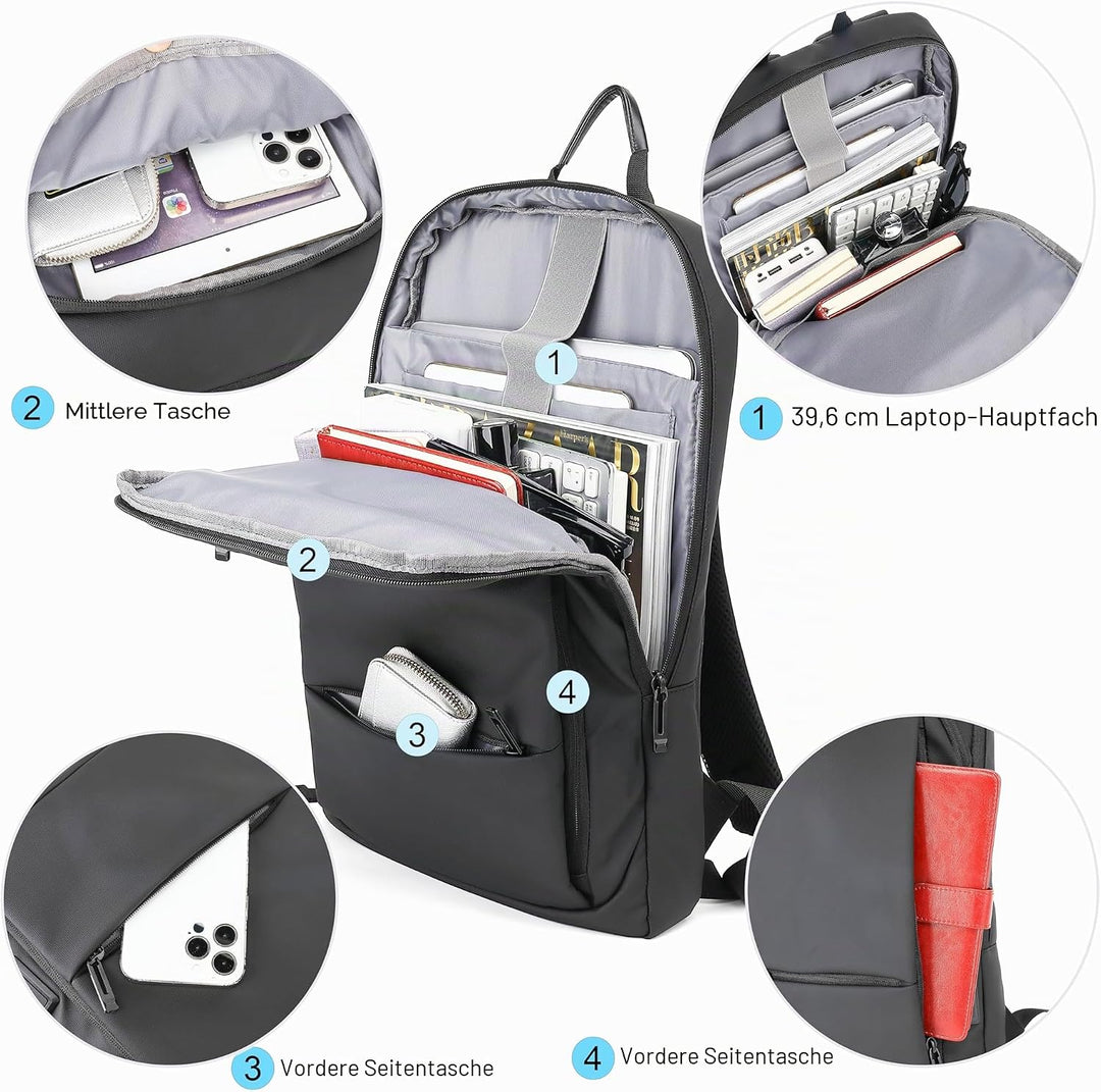 AUGUR Business Slim Rucksack Herren 15,6 Zoll wasserdicht Laptop-Rucksack leichte kleine Rucksäcke f