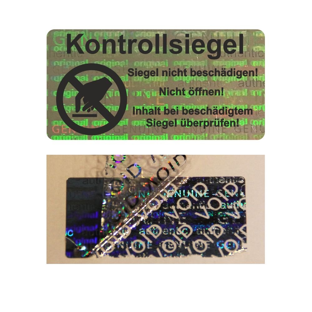 Hologramm VOID Sicherheitsetiketten"Kontrollsiegel mit Logo" auf Rolle - 40 x 20 mm - 1000 Stück (Sc