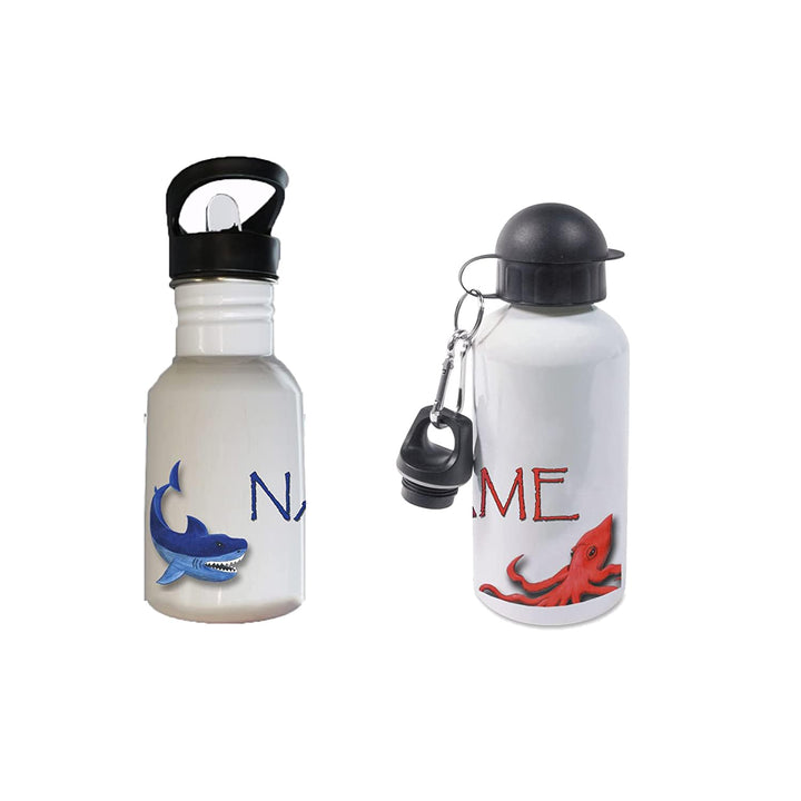 Trinkflasche mit Name/wahlweise 400ml, 500ml oder 600ml + Schriftwahl für Name + Edelstahl oder Alum