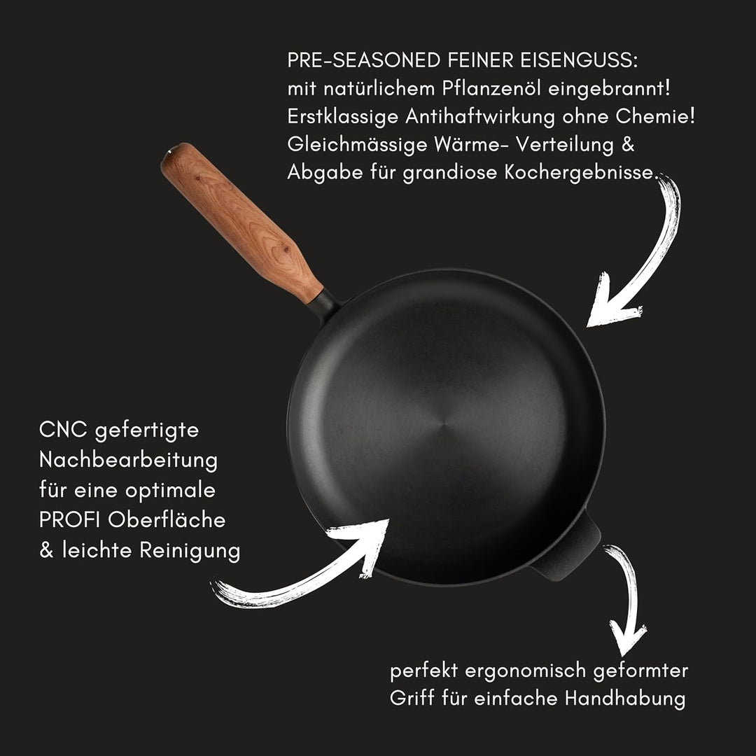 JAXX ROADHOUSE DIE BRATPFANNE - ausgezeichnete Premium Pfanne Gusseisen, Gusseisenpfanne Induktion,