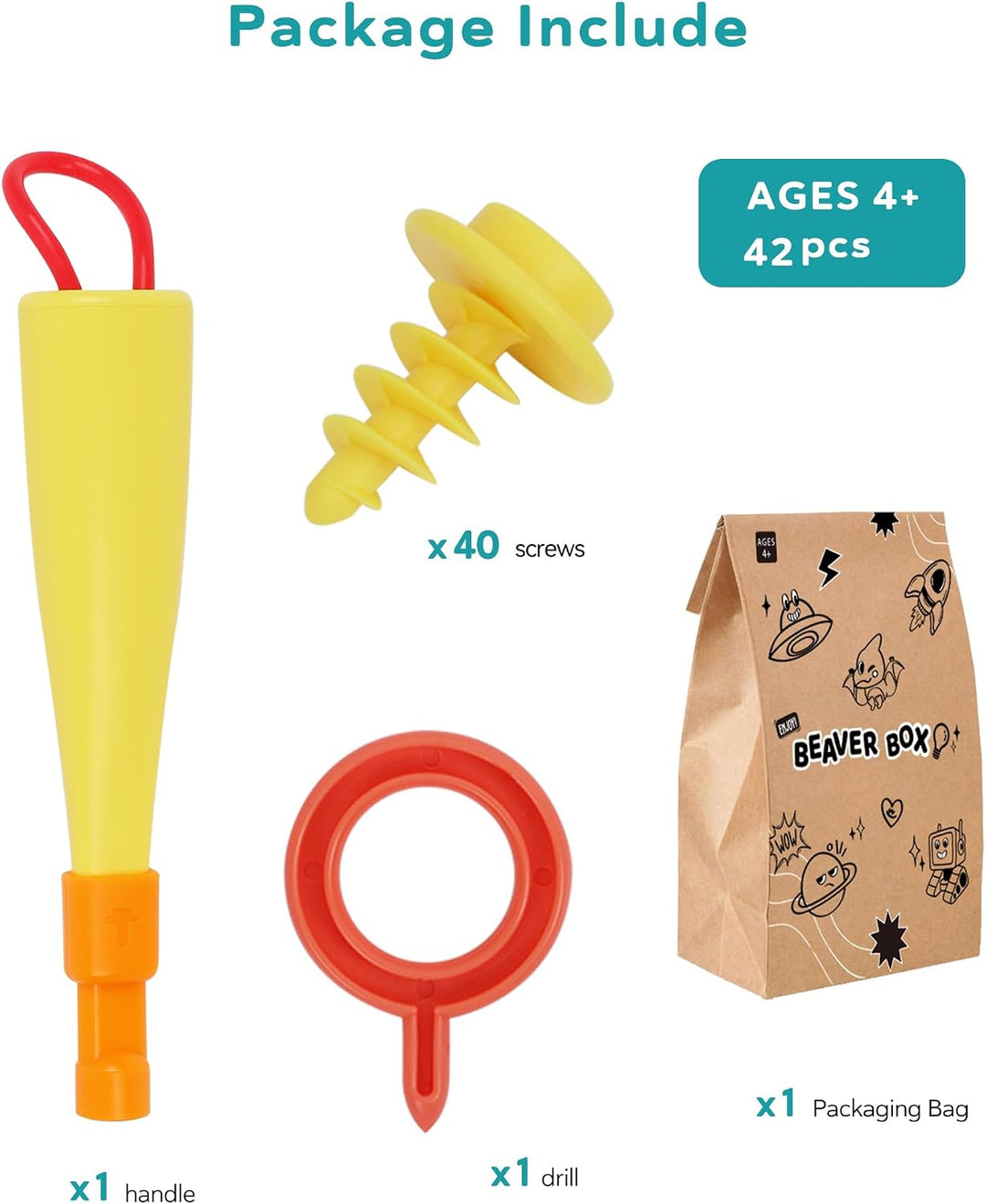 Karton-Baukasten mit Werkzeugen für Kinder 42PCS– 3D Bastelset mit Sicherheitsringen – Kreatives STE