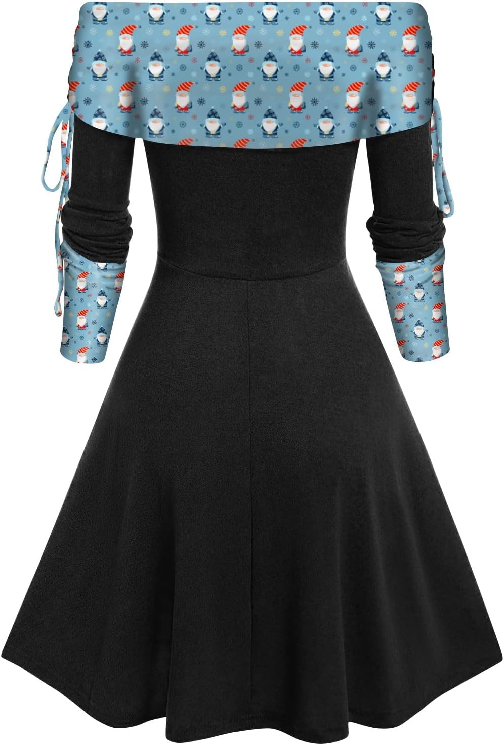 Weihnachten Schulterfrei Kleider für Damen Vintage Druck Patchwork A-Linie Kleid Lässig Locker Flies