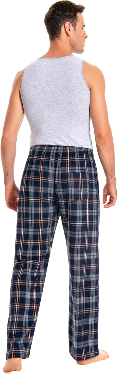 Herren 100% Baumwolle Flanell Bequeme Pyjama/Lounge Bottoms mit Taschen M Yellowish Navy Plaid, M Ye
