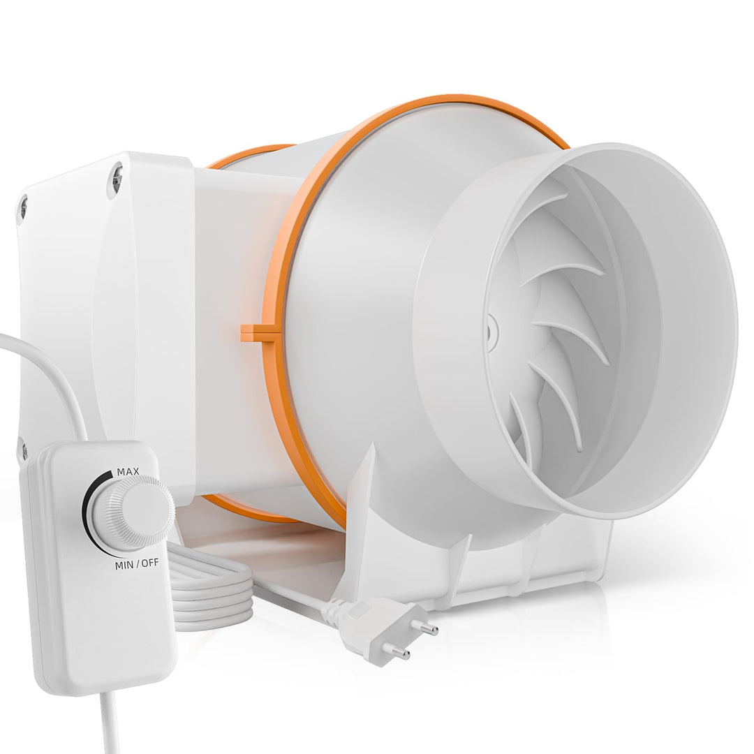 100 mm Rohrventilator, Stufenlos Regelbarer Kanalventilator, Max. 360 m³/h, Leiser Inline-Ventilator