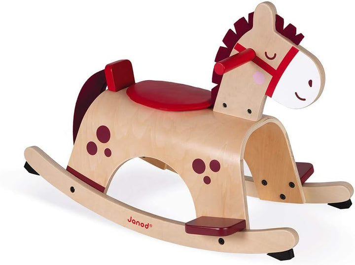 Janod - Holz Schaukelpferd ‘Pony’ - Babyspielzeug - Ideal zum Gleichgewicht Lernen - Anti-Kipp Syste
