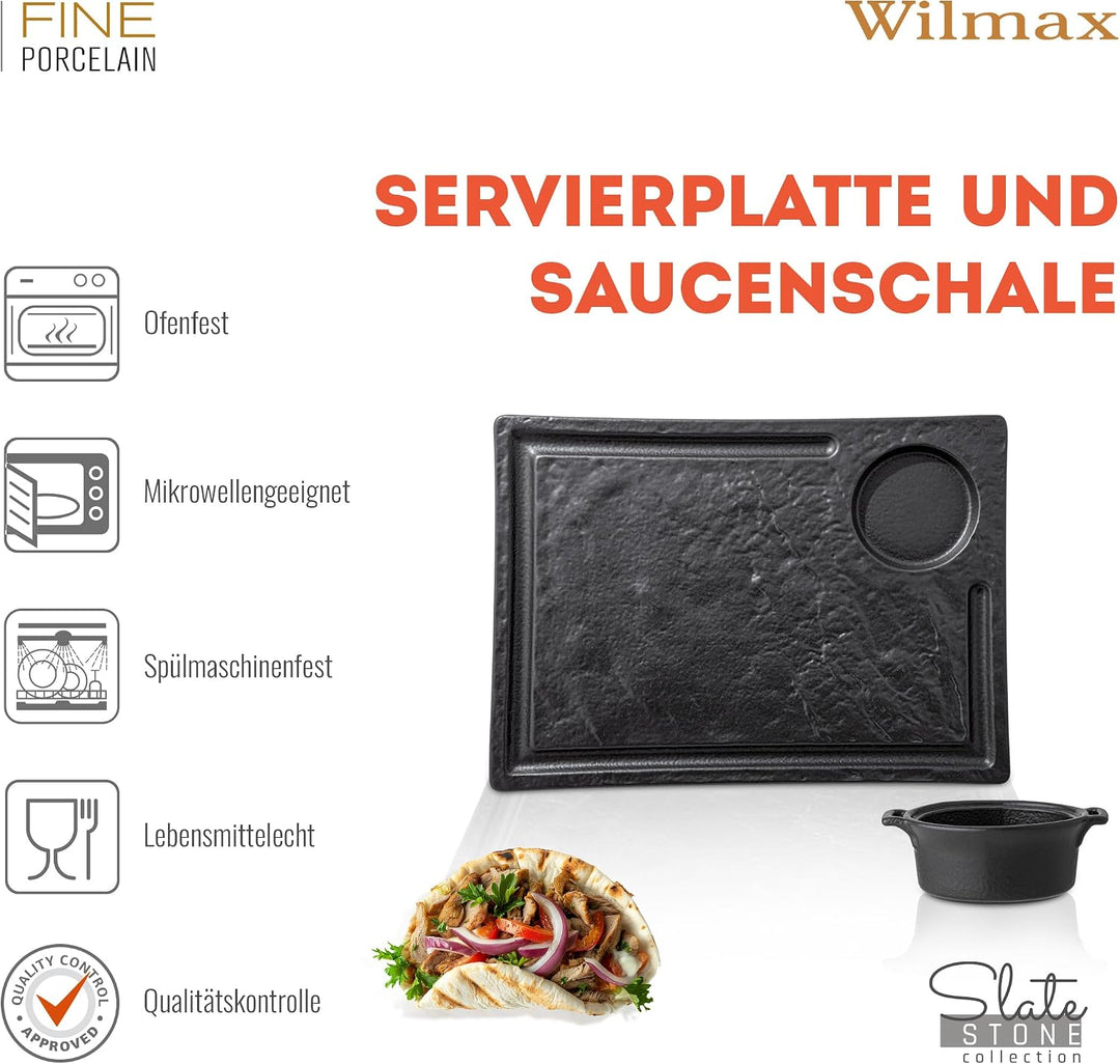 Wilmax | Servierplatte mit Kochtopf | Natursteinimitat | Handglasiert | Sicher | Robust | Kratzfest