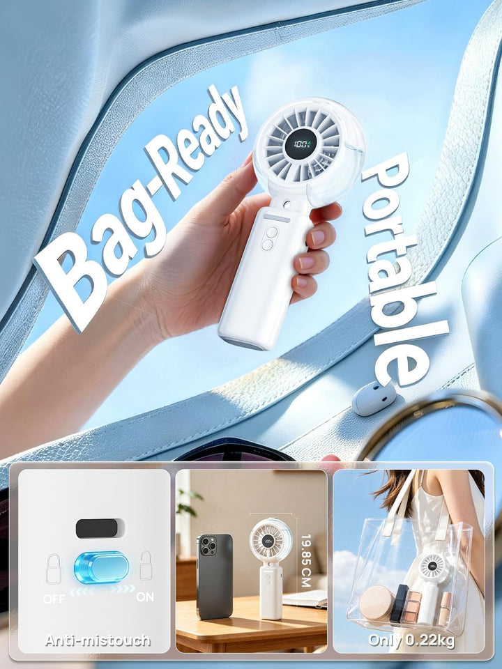 Handventilator Akku Aufladbar mit Wasserkühlung - Tragbarer Mini Ventilator | 100 Stufen 6000mAh Akk
