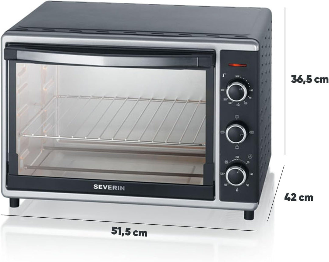 SEVERIN Back- und Toastofen mit Umluftfunktion, Mini Backofen mit Grillrost, Backblech, Drehspiess u