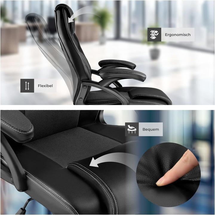 tectake® Racing Bürostuhl, Gaming Stuhl mit Wippfunktion, Chefsessel, Drehstuhl mit Rollen, höhenver