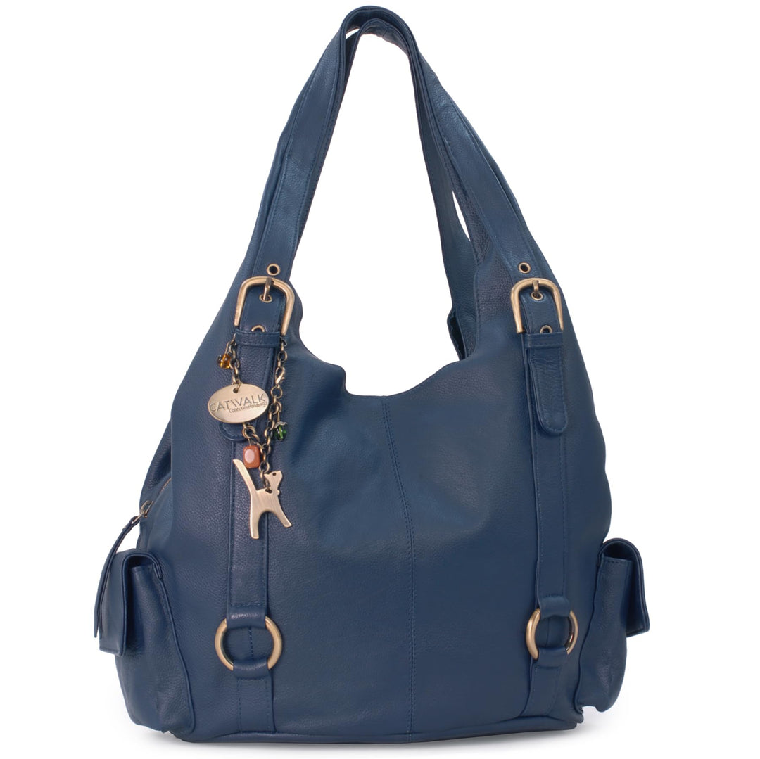 Catwalk Collection Handbags - Damen Leder Schultertasche - Handtasche Gross - Hobo Bag mit Viele Fäc
