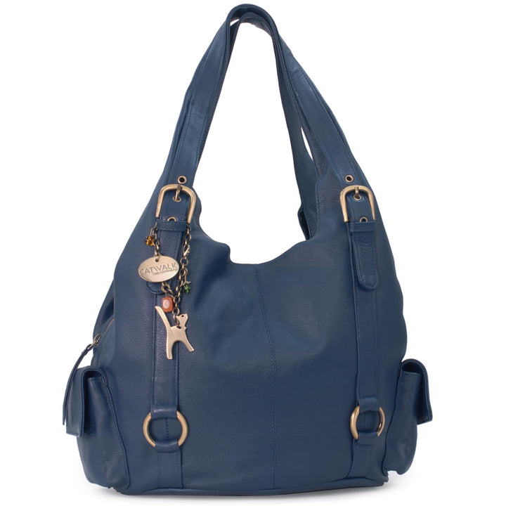 Catwalk Collection Handbags - Damen Leder Schultertasche - Handtasche Gross - Hobo Bag mit Viele Fäc