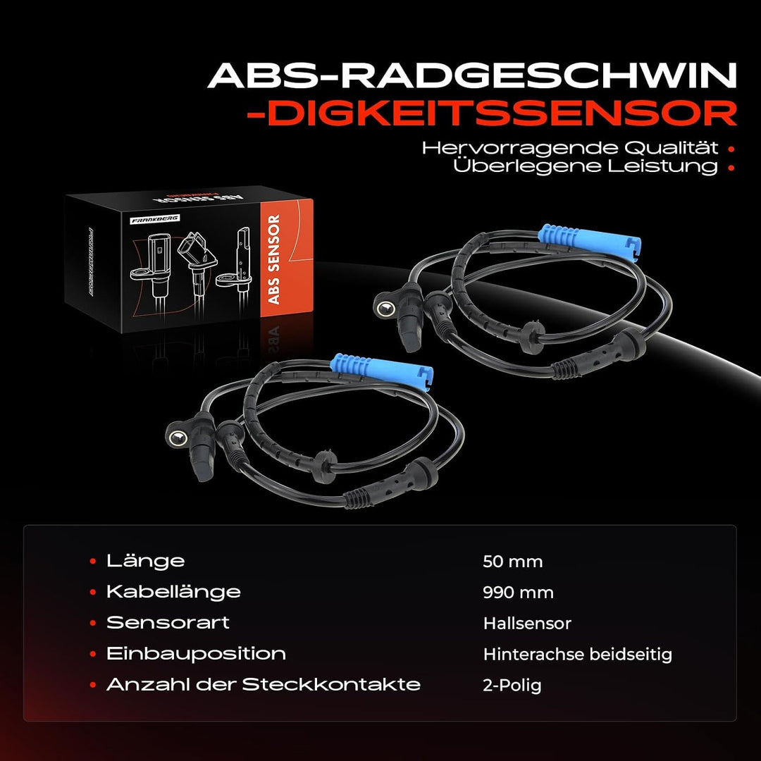 Frankberg 2x ABS Sensor Drehzahlfühler Radsensor Hinterachse Links Rechts Kompatibel mit 5er Touring