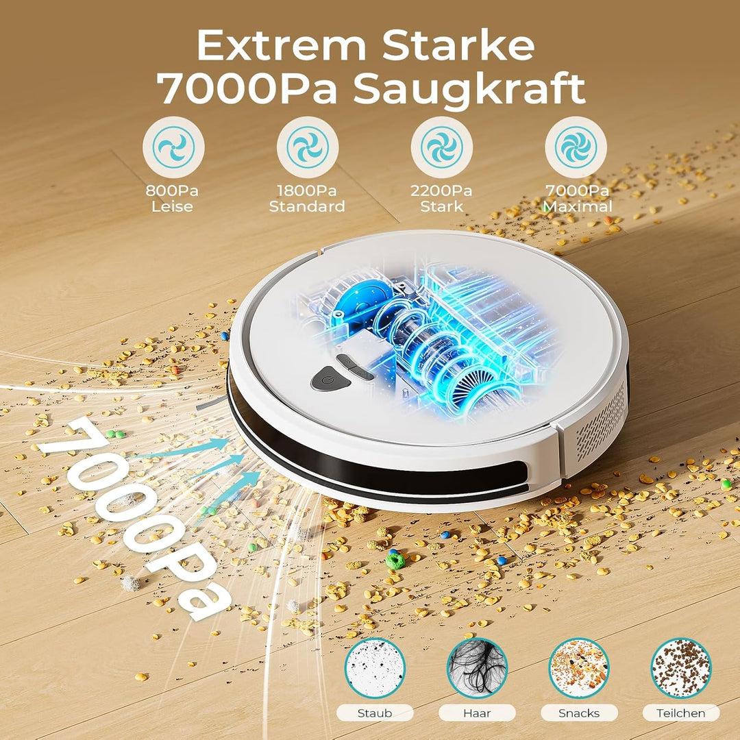 Redkey E6 Saugroboter mit 7000 Pa Saugkraft, Dynamische Navigation, Bis zu 170 Min Laufzeit, Roboter