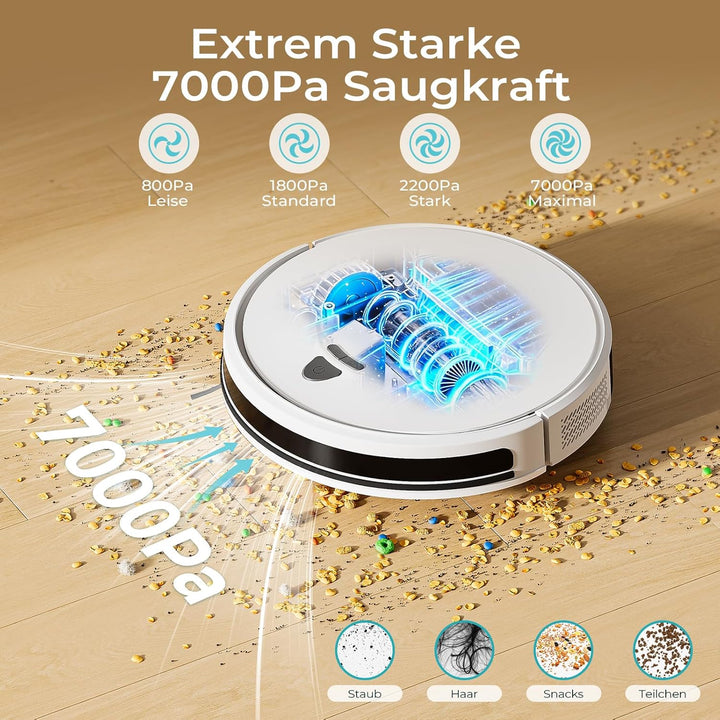 Redkey E6 Saugroboter mit 7000 Pa Saugkraft, Dynamische Navigation, Bis zu 170 Min Laufzeit, Roboter
