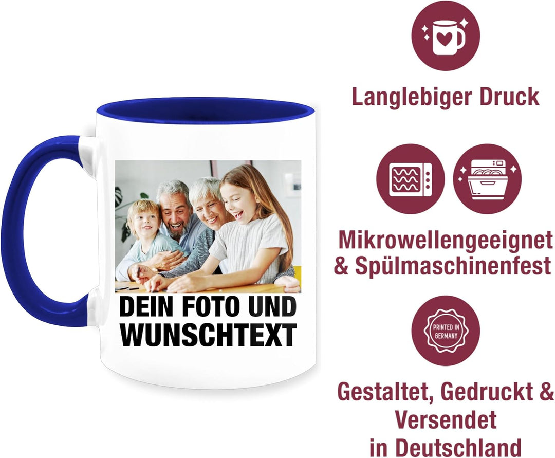 Tasse Tassen 325ml - Mit Foto I Eigenem Bild I Text I Name I Wunschtext - 325 ml - Dunkelblau - mug