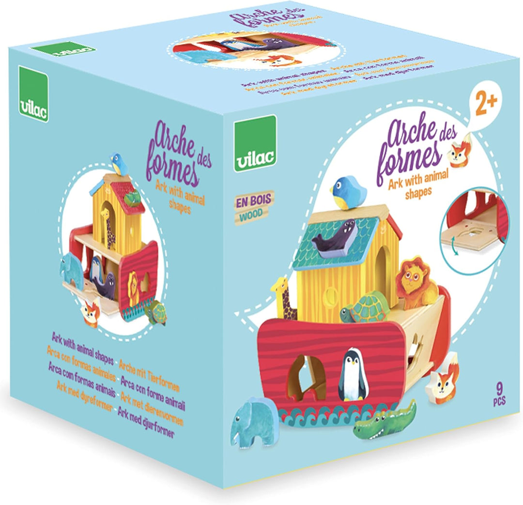 Vilac Holztiere Arche Formsortierer, pädagogischer Tier-Themen-Formsortierer für Kinder, 21 x 21 x 1