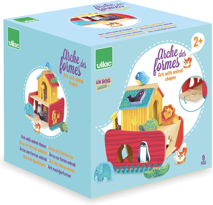 Vilac Holztiere Arche Formsortierer, pädagogischer Tier-Themen-Formsortierer für Kinder, 21 x 21 x 1